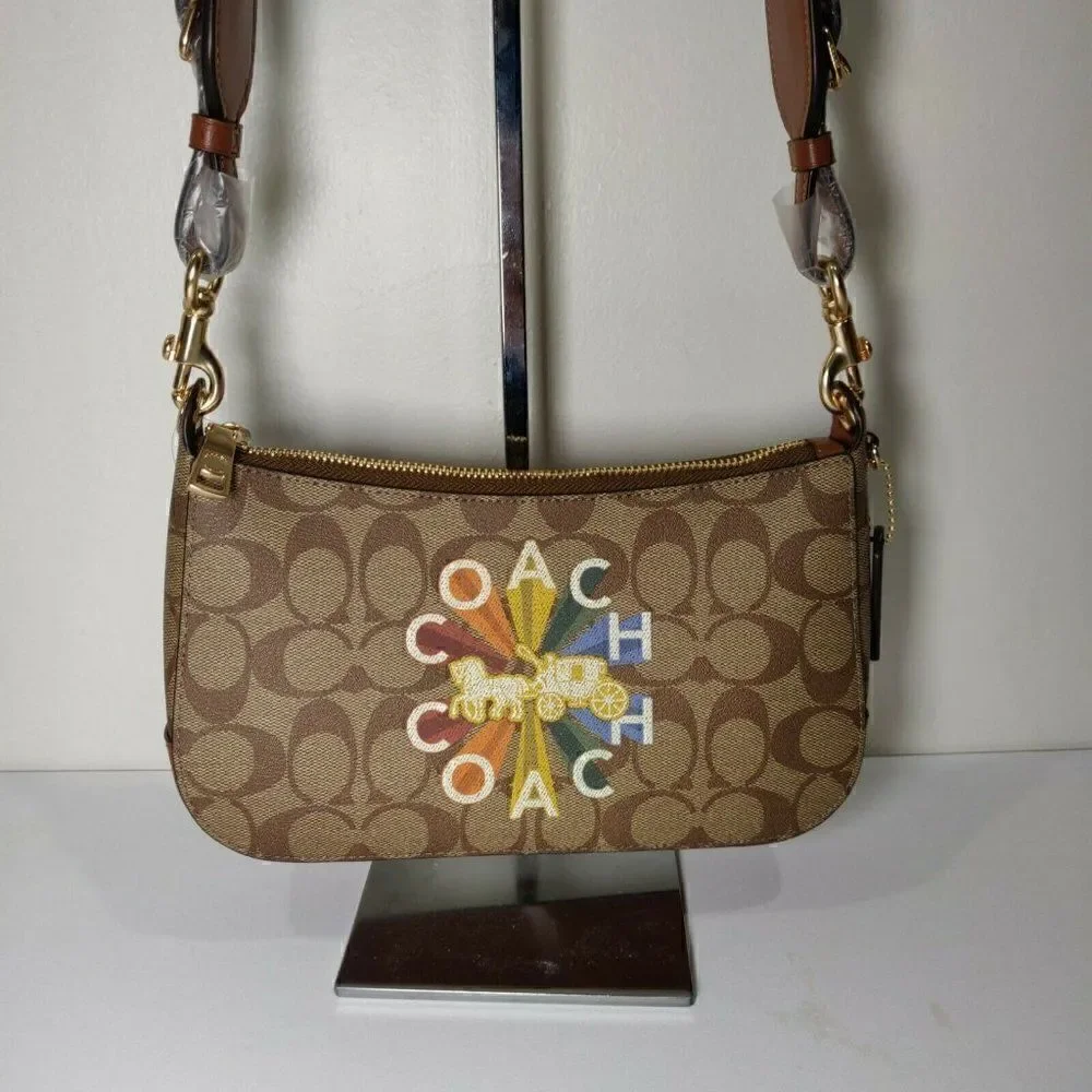 NWT COACH C6817 Jes Baguette In Signature Canvas With Coach Radial Rainbow Khaki